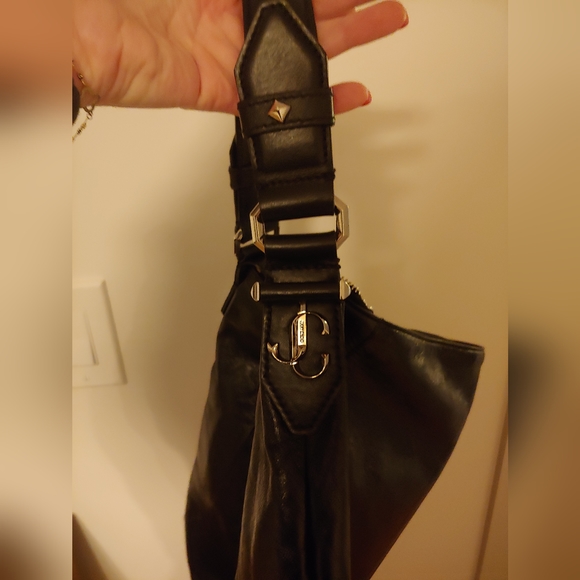 Jimmy Choo Calf Ana Zip Leather Hobo Bag Black and Silver - Picture 11 of 14
